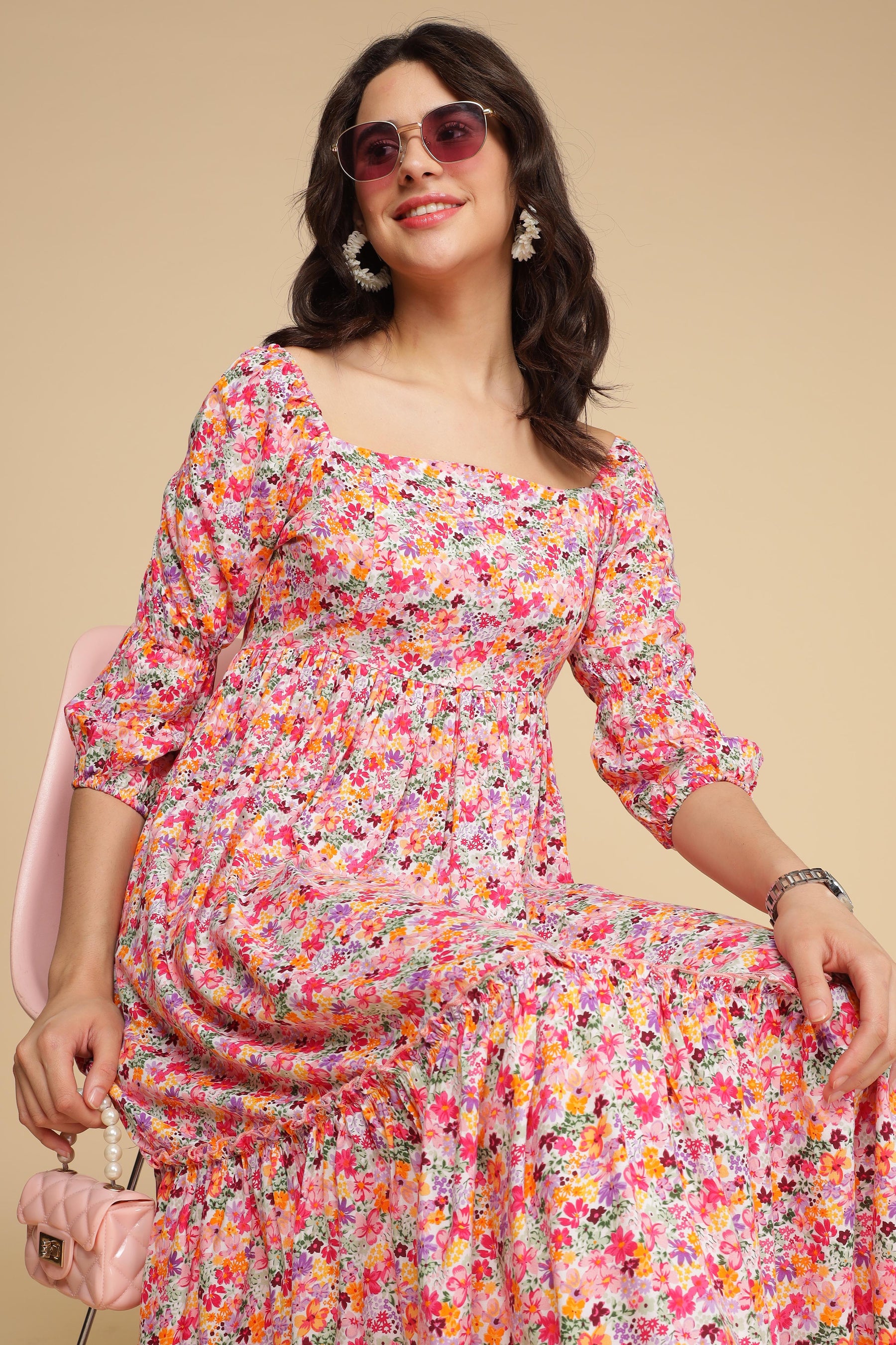 Elegant white floral cotton maxi dress for stylish summer outfits.