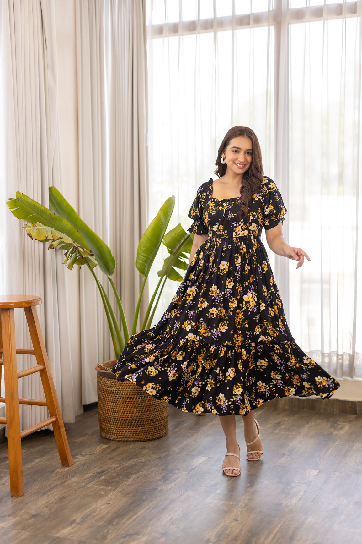 BLACK FLORAL NURSING MAXI - Main Image