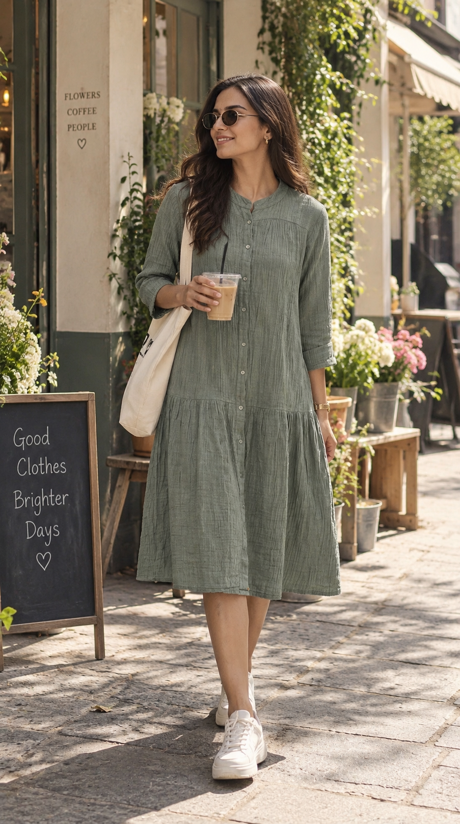 SAGE GREEN COTTON DENIM DRESS