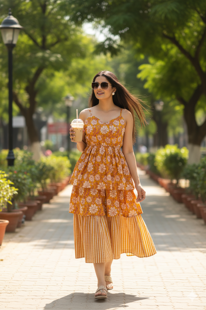 MUSTARD COTTON STRAP MAXI