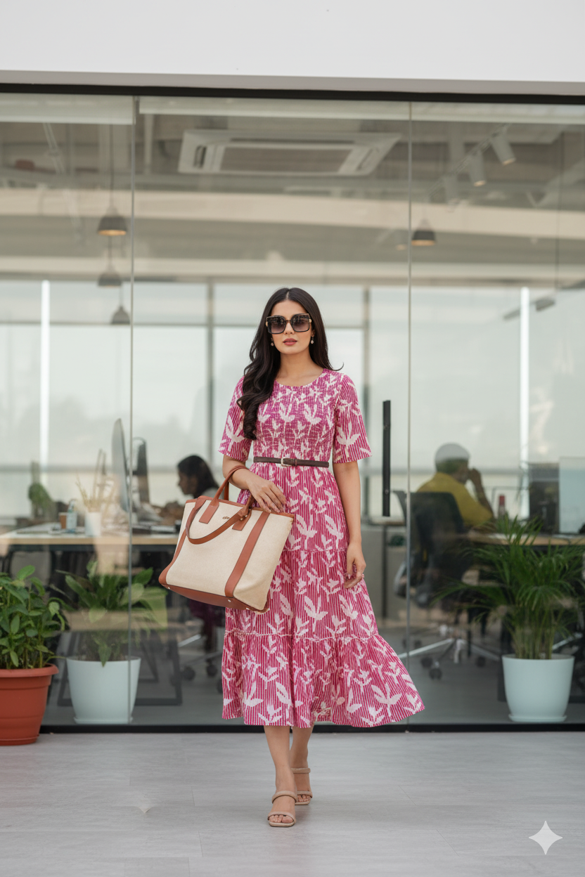 PINK FLORAL & STRIPED COTTON MAXI