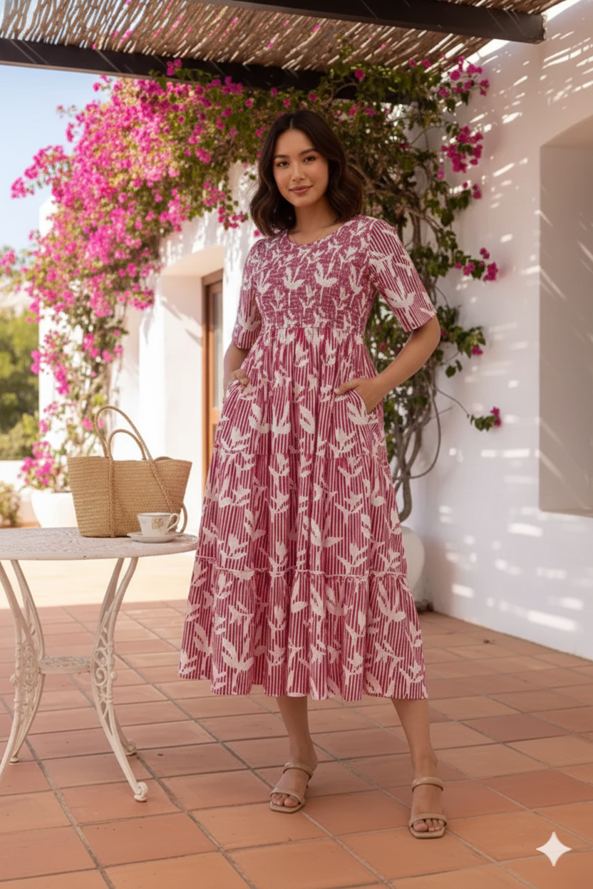 PINK FLORAL & STRIPED COTTON MAXI PINK FLORAL & STRIPED COTTON MAXI