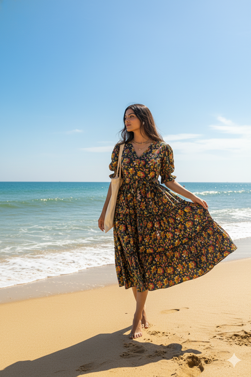 GREEN FLORAL COTTON MAXI DRESS