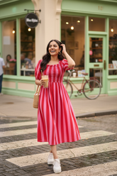 PINK STRIPED COTTON SMOCKED MAXI