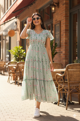 STRIPED & FLORAL SMOCKED MAXI