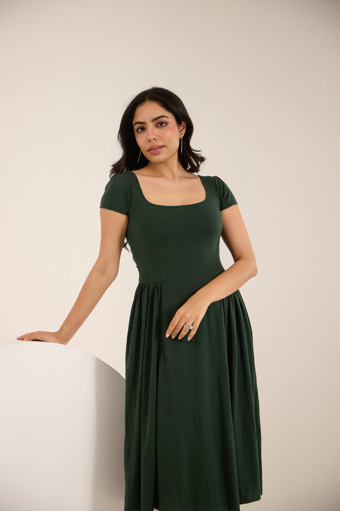FOREST GREEN COTTON MIDI DRESS