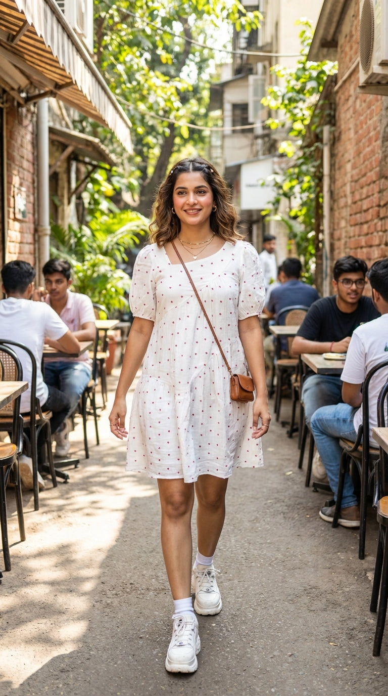 HEART PRINTED COTTON MIDI