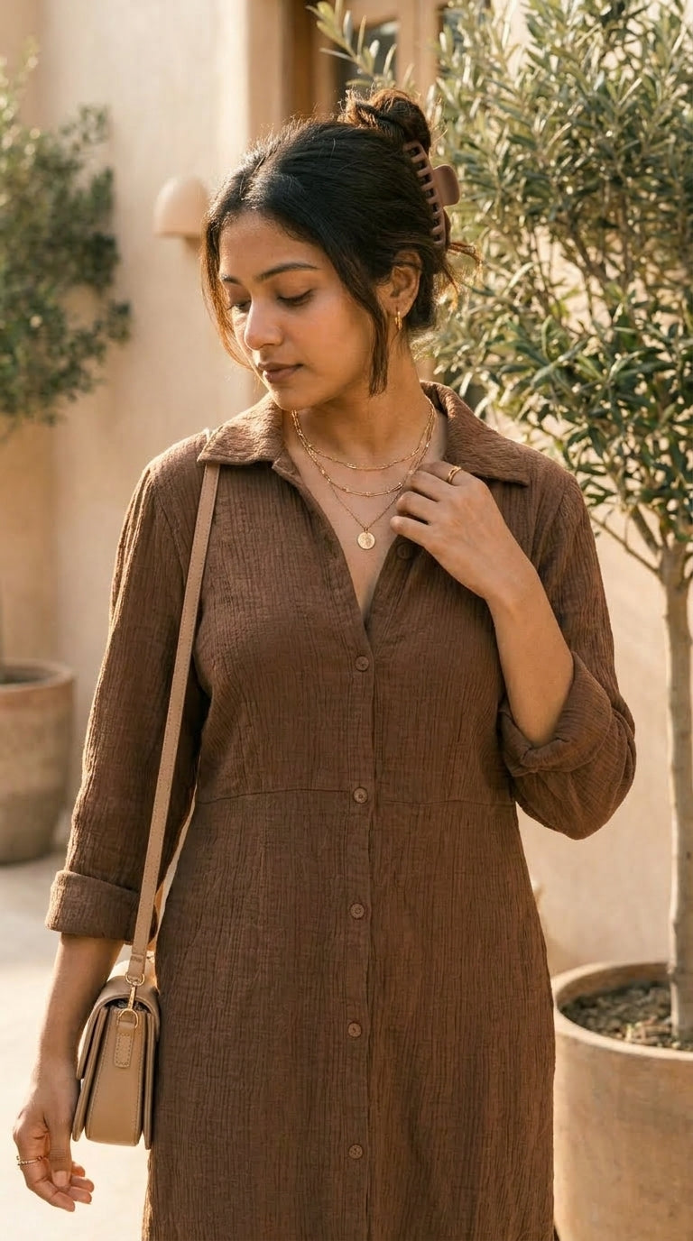 MOCHA BROWN SHIRT COTTON DENIM