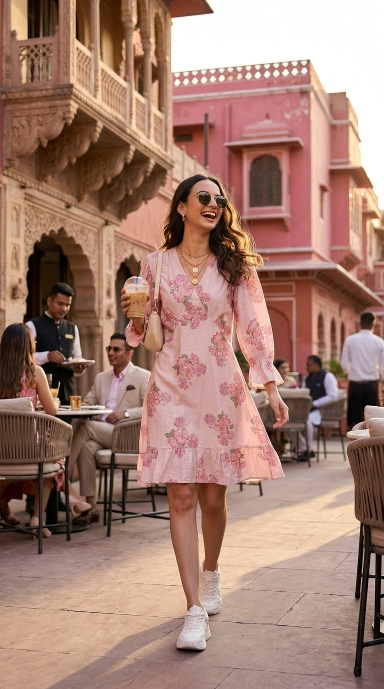 BLUSH BLOOM V NECK DRESS