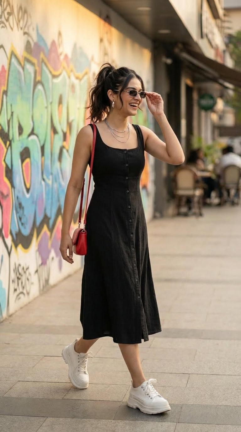 sleeveless cotton dress Red Dress | Blue Cotton Eyelet Sleeveless Midi Dress main image 1