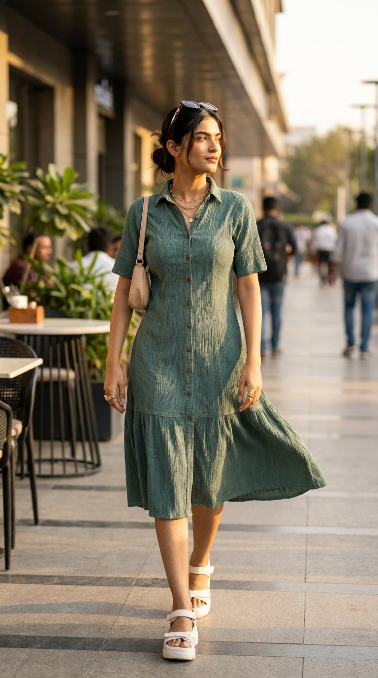 EMERALD COTTON DENIM MAXI