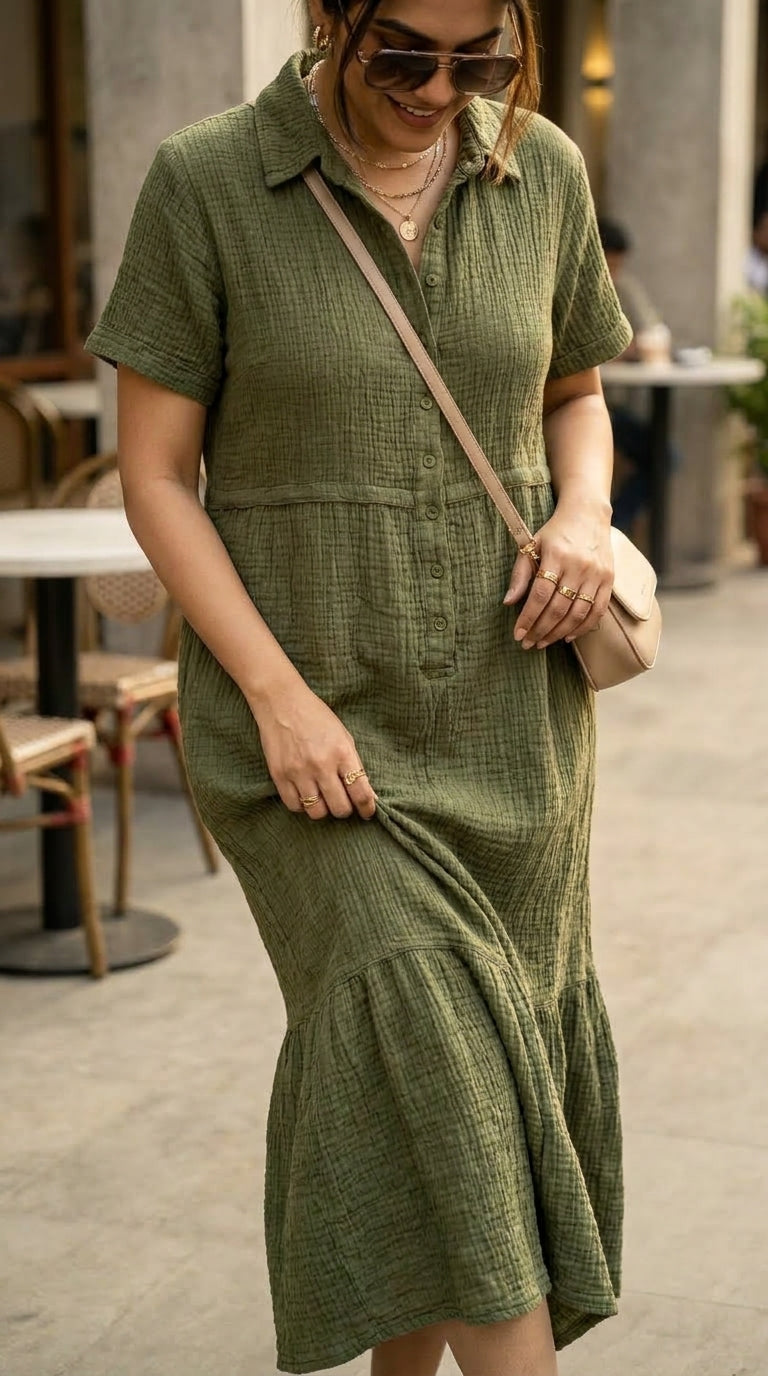 EVERYDAY OLIVE COTTON DENIM MAXI