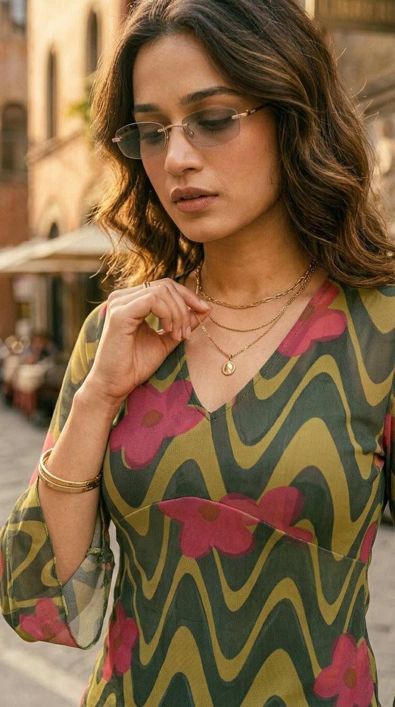 OLIVE BLOOM MESH TOP
