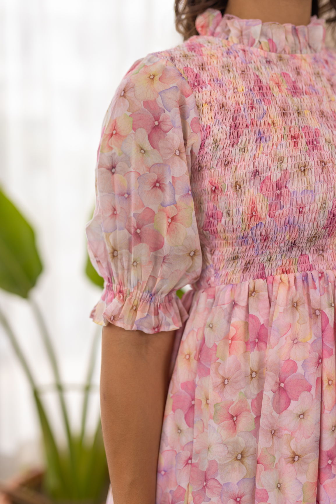 PASTEL SMOCKED TIERED MAXI
