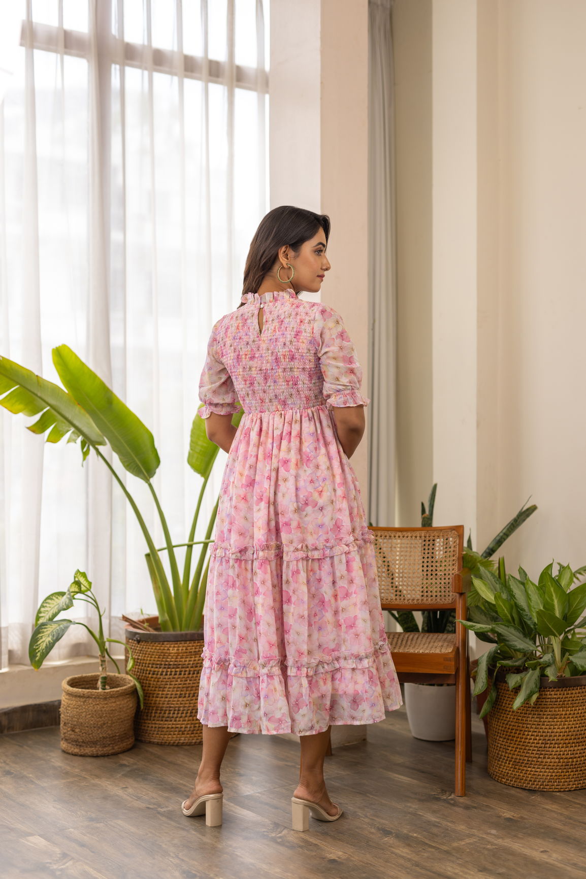 PASTEL SMOCKED TIERED MAXI