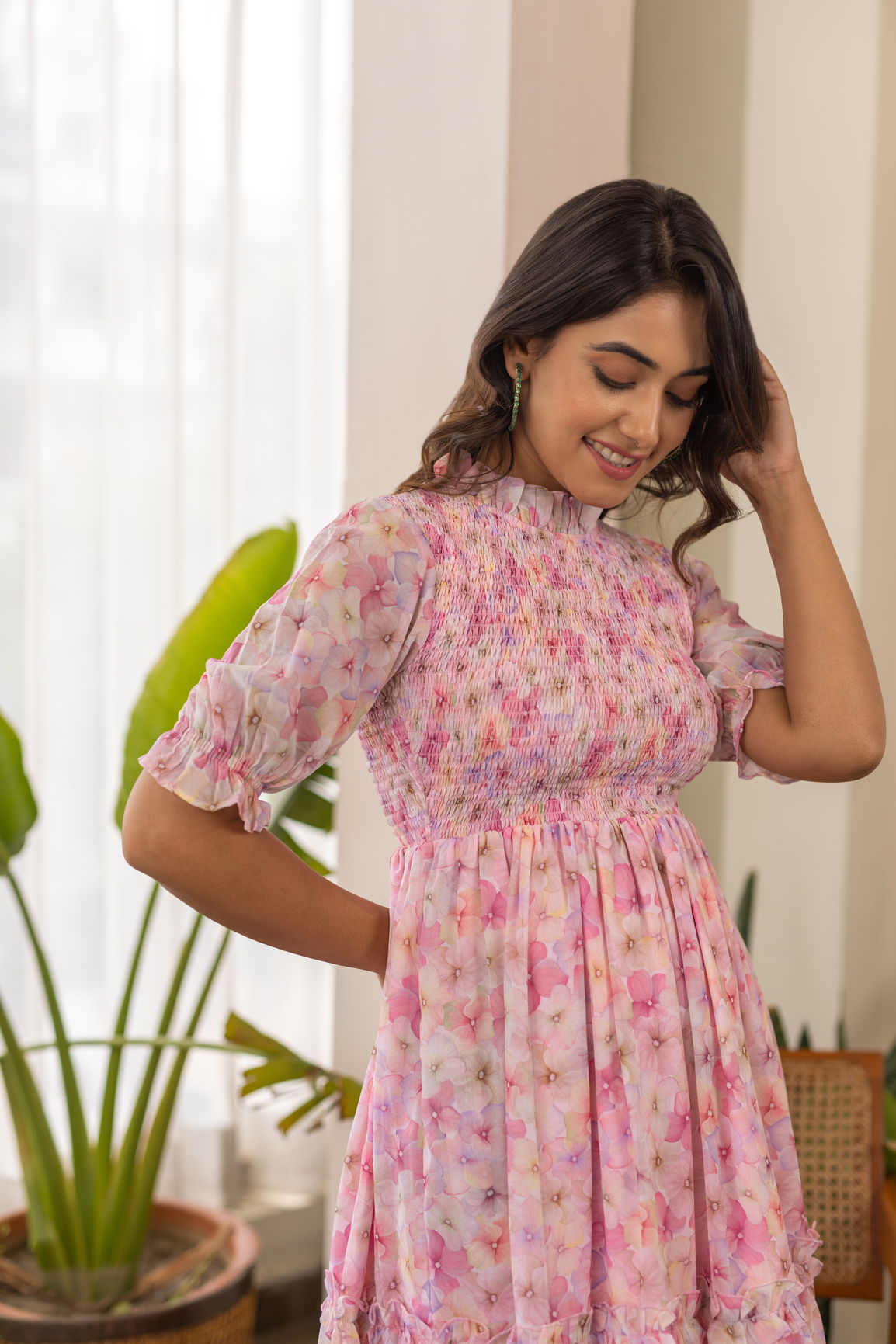 PASTEL SMOCKED TIERED MAXI