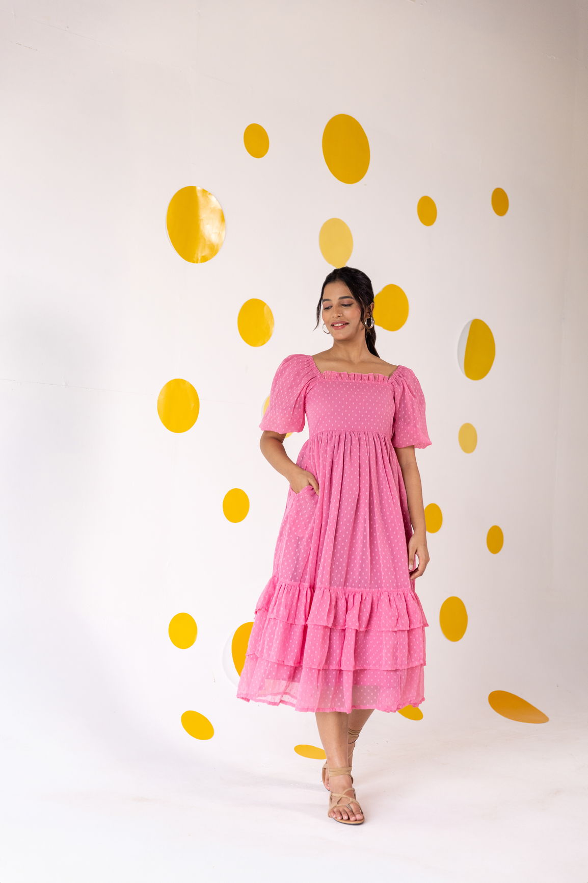 PINK CHIFFON TIERED MAXI