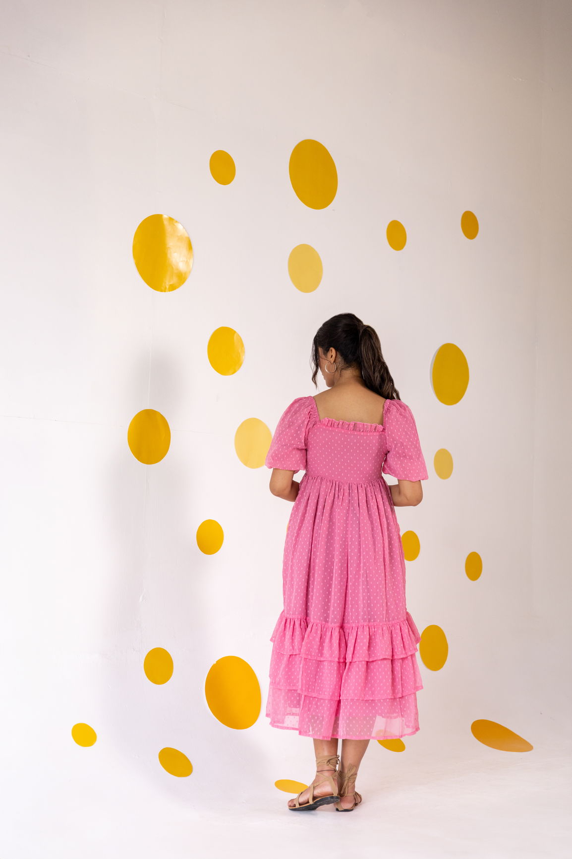 PINK CHIFFON TIERED MAXI
