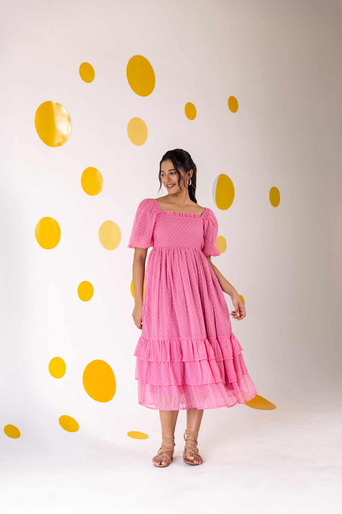 PINK CHIFFON TIERED MAXI