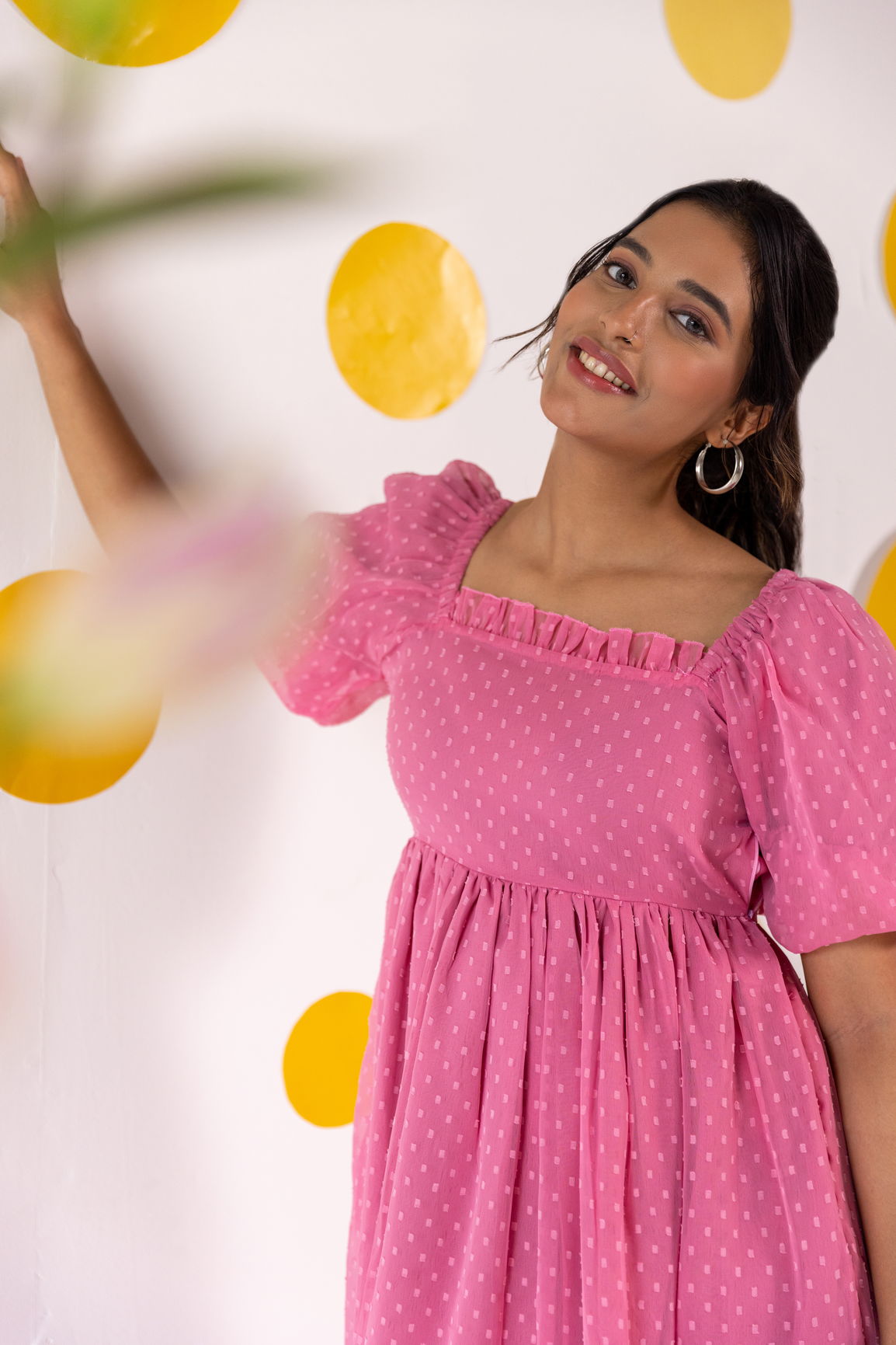 PINK CHIFFON TIERED MAXI