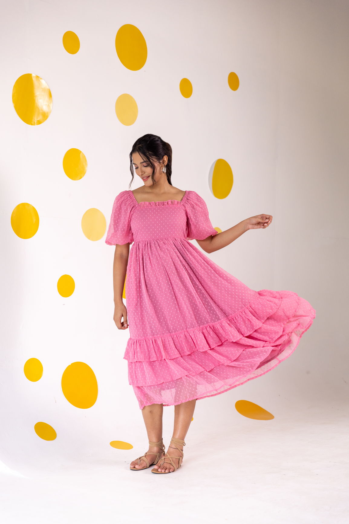 PINK CHIFFON TIERED MAXI