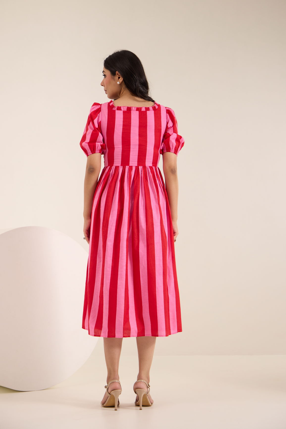 PINK STRIPED COTTON SMOCKED MAXI