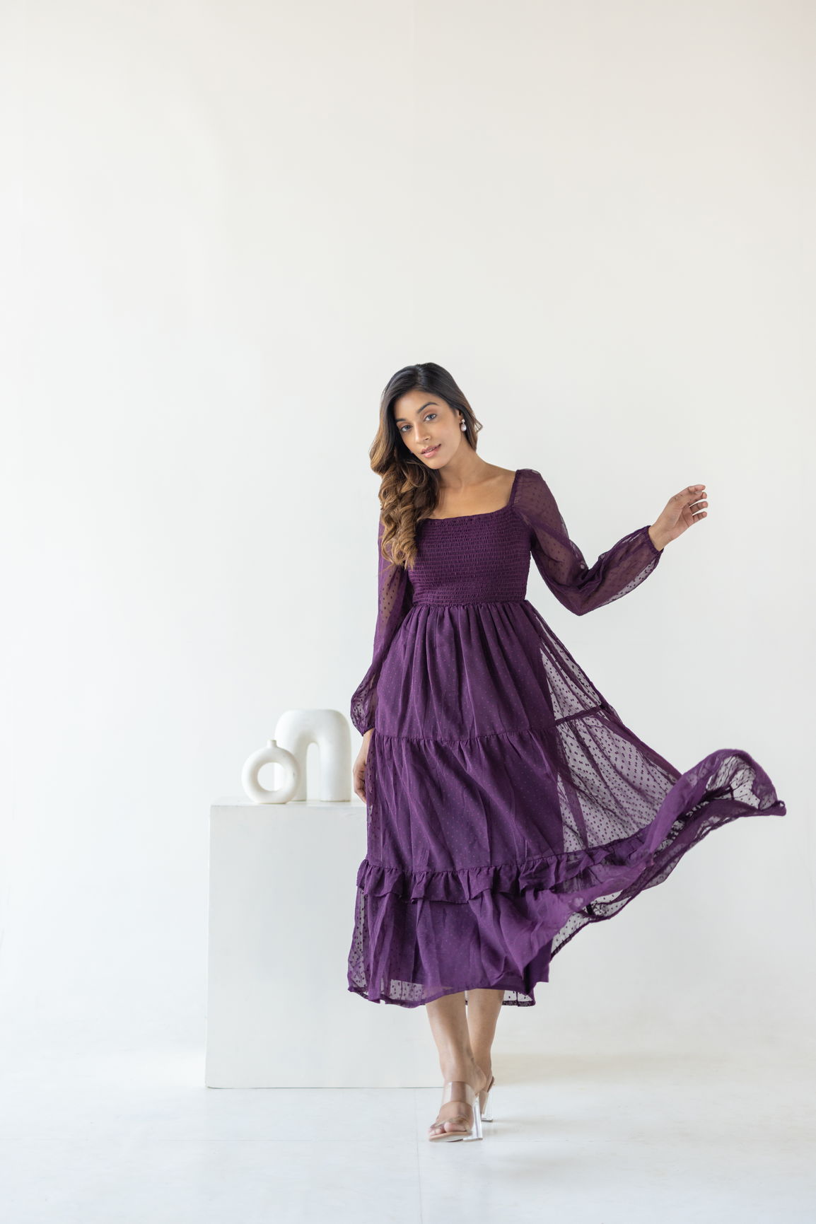 PLUM SMOCKED MAXI