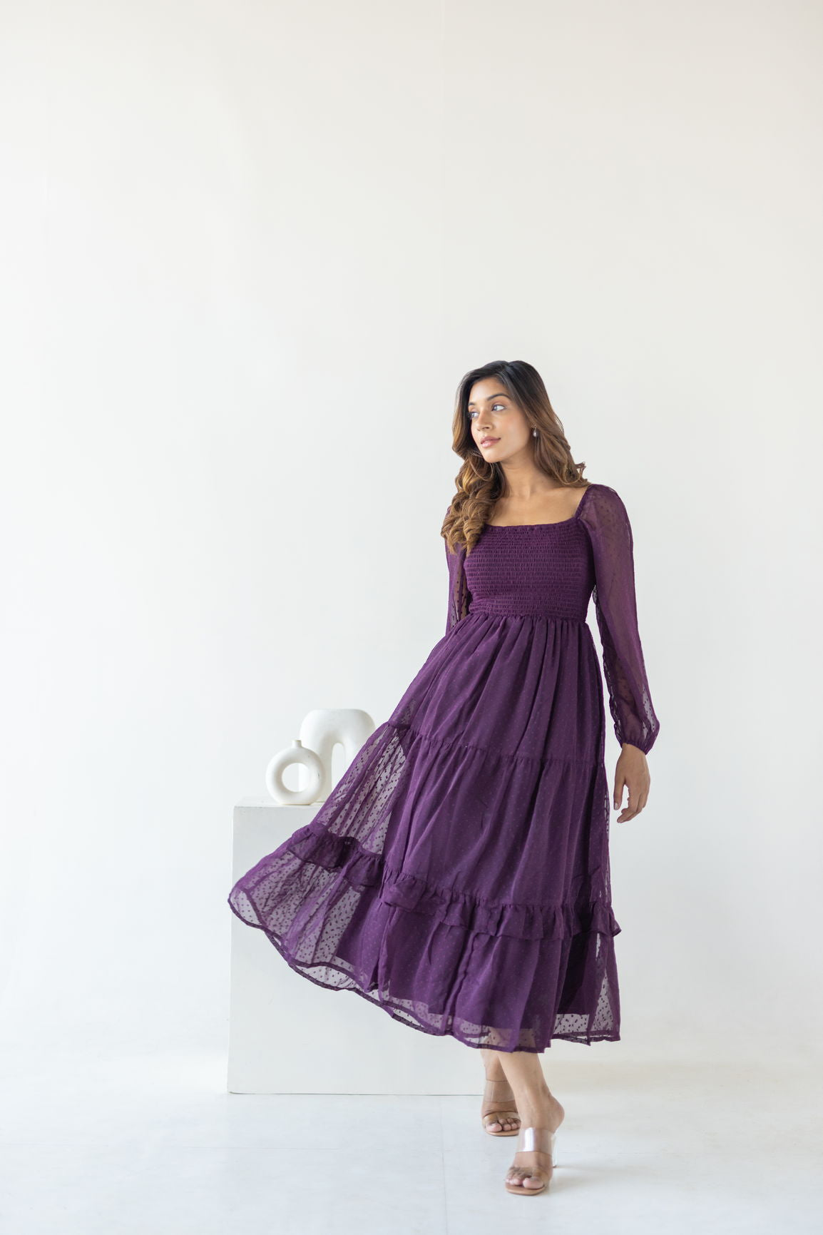 PLUM SMOCKED MAXI