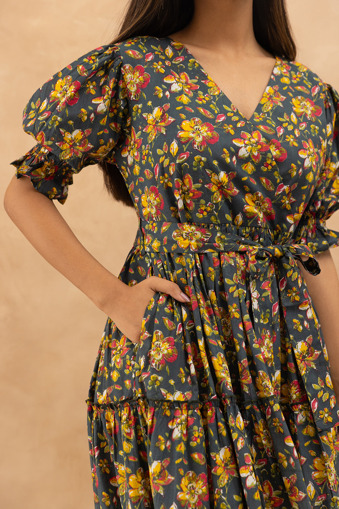 GREEN FLORAL COTTON MAXI DRESS