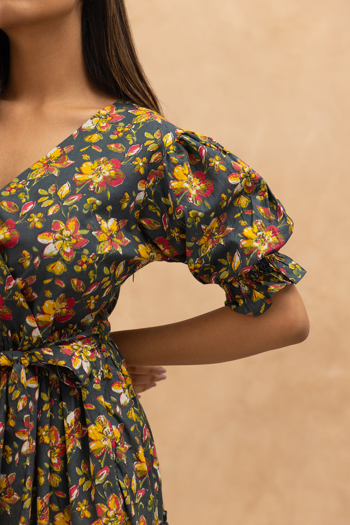 GREEN FLORAL COTTON MAXI DRESS