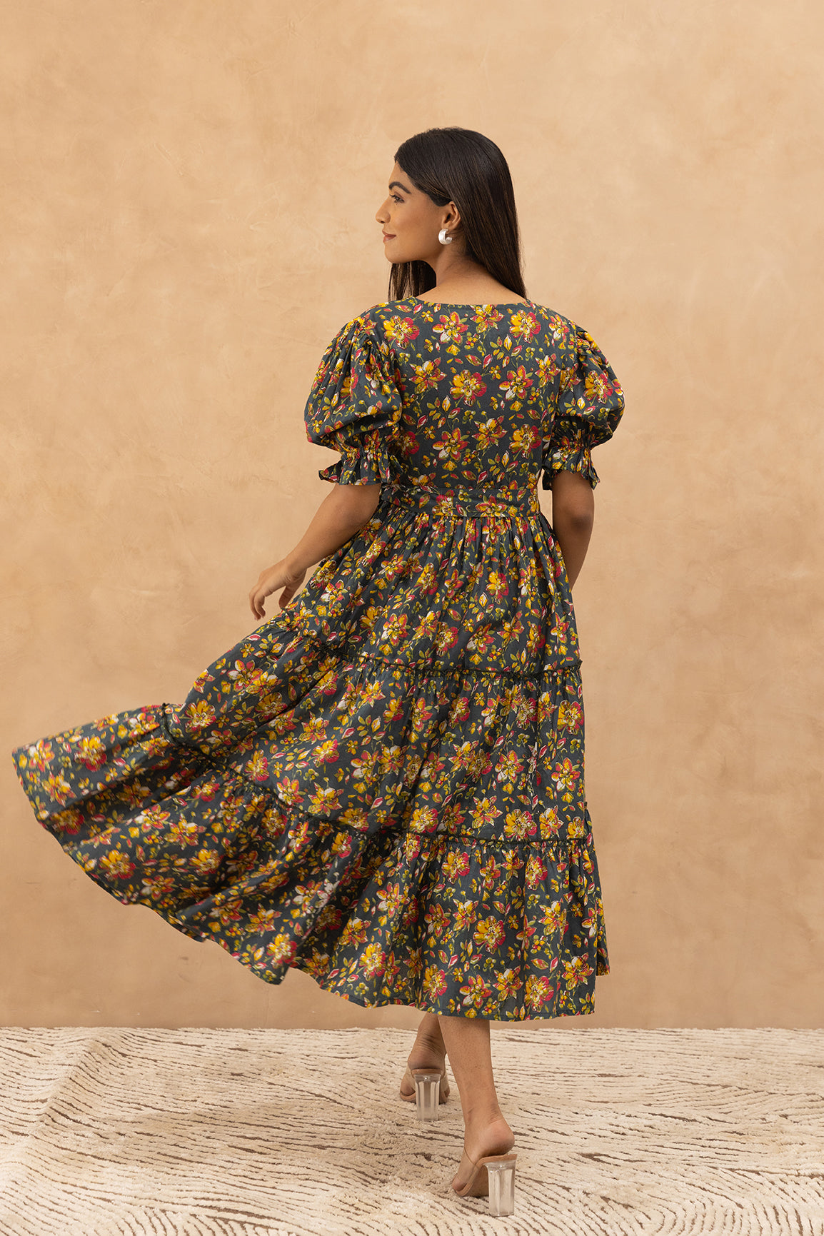GREEN FLORAL COTTON MAXI DRESS