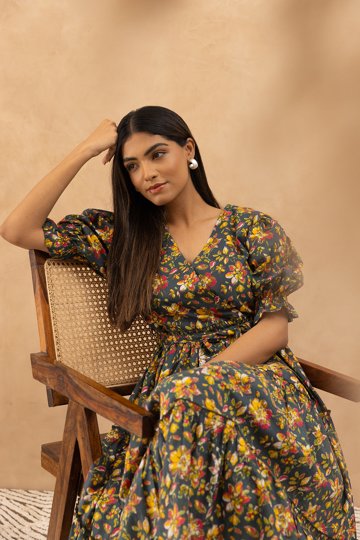 GREEN FLORAL COTTON MAXI DRESS