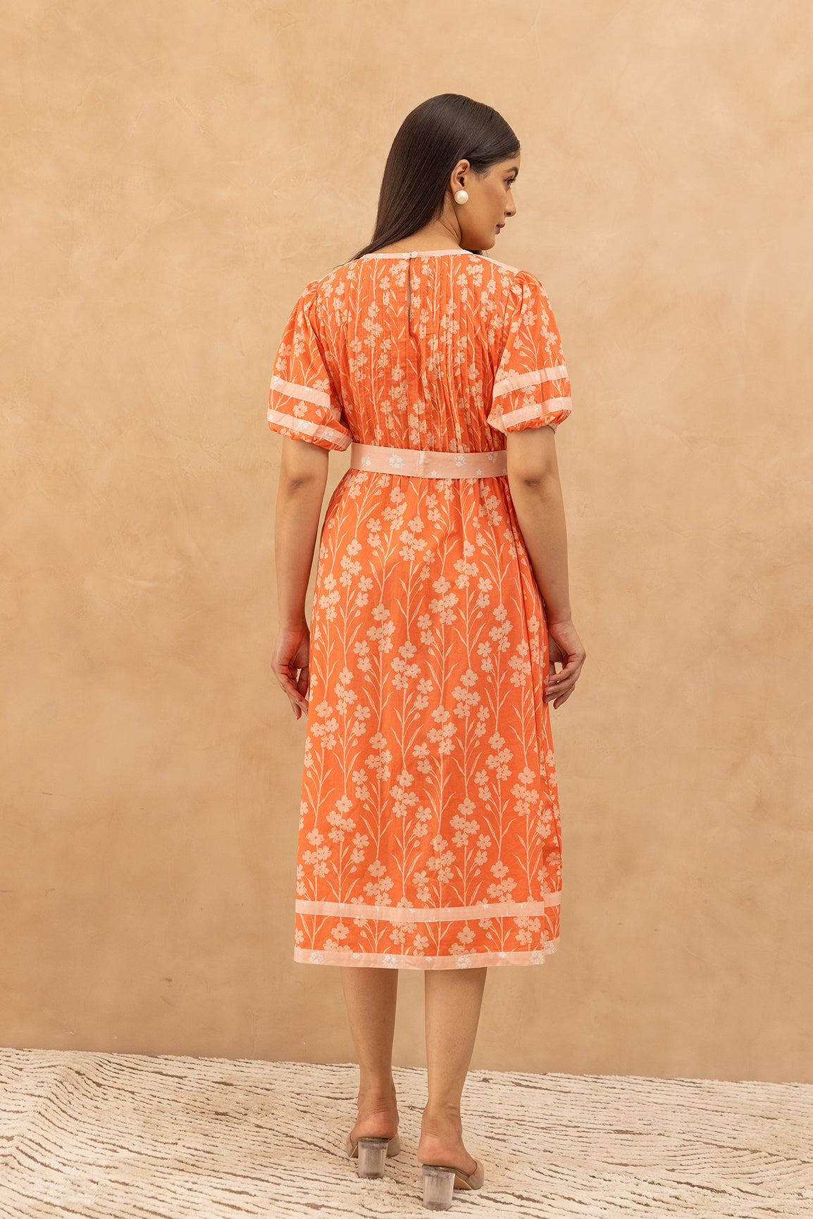 ORANGE PINTUCK COTTON DRESS