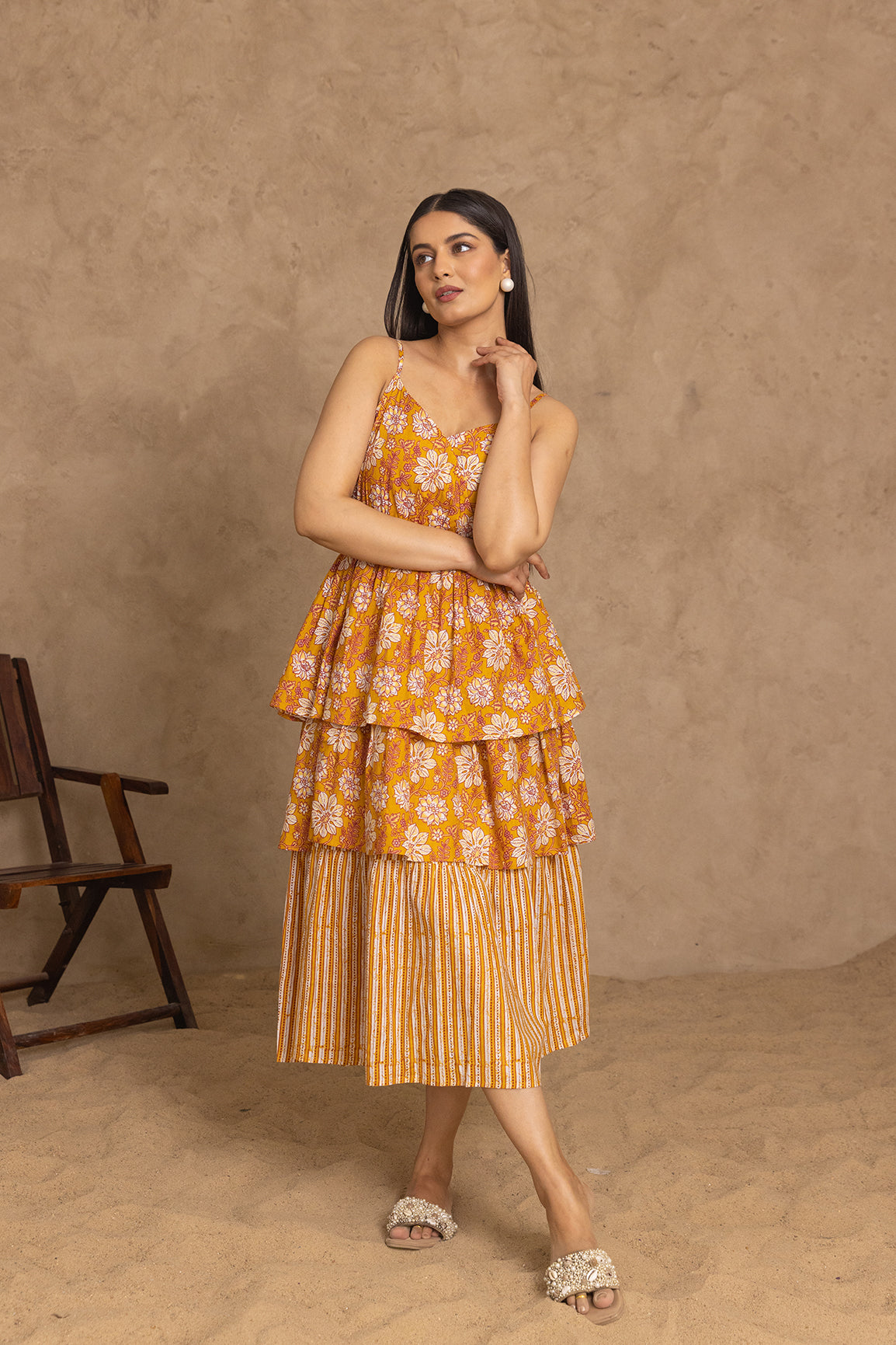 MUSTARD COTTON STRAP MAXI