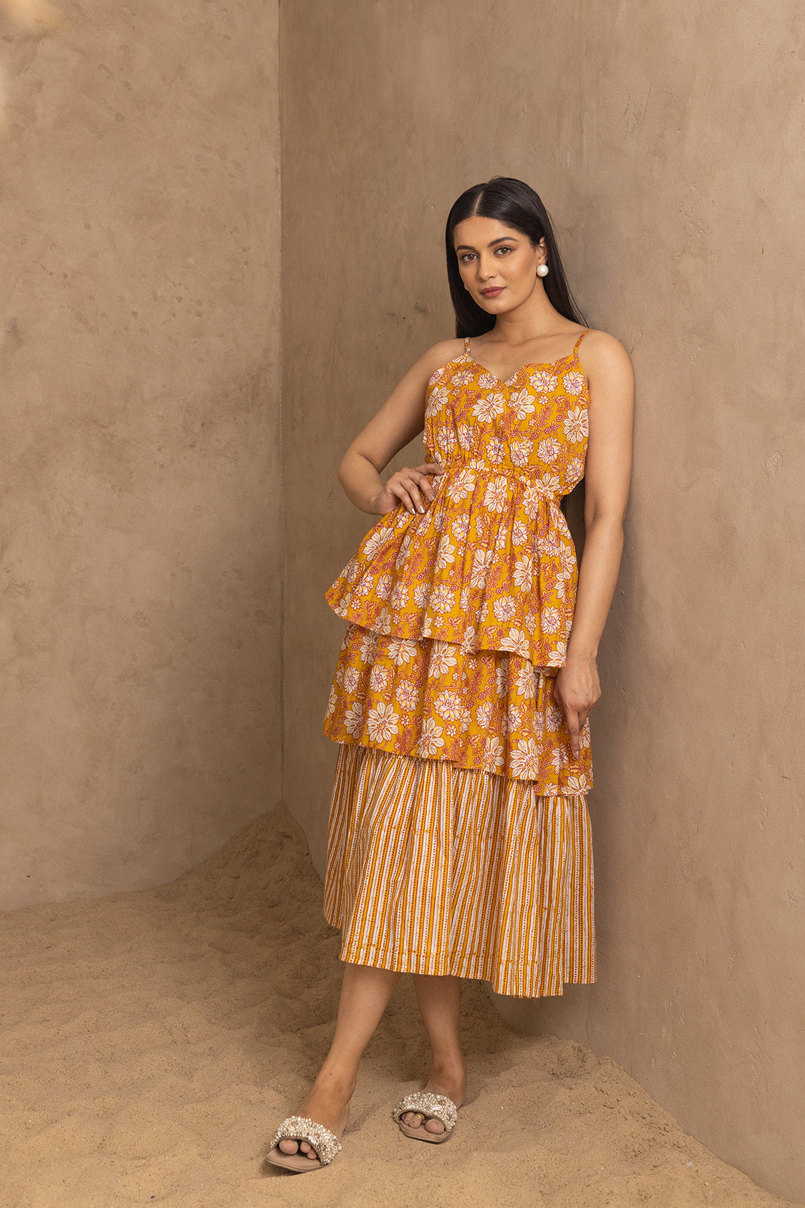 MUSTARD COTTON STRAP MAXI
