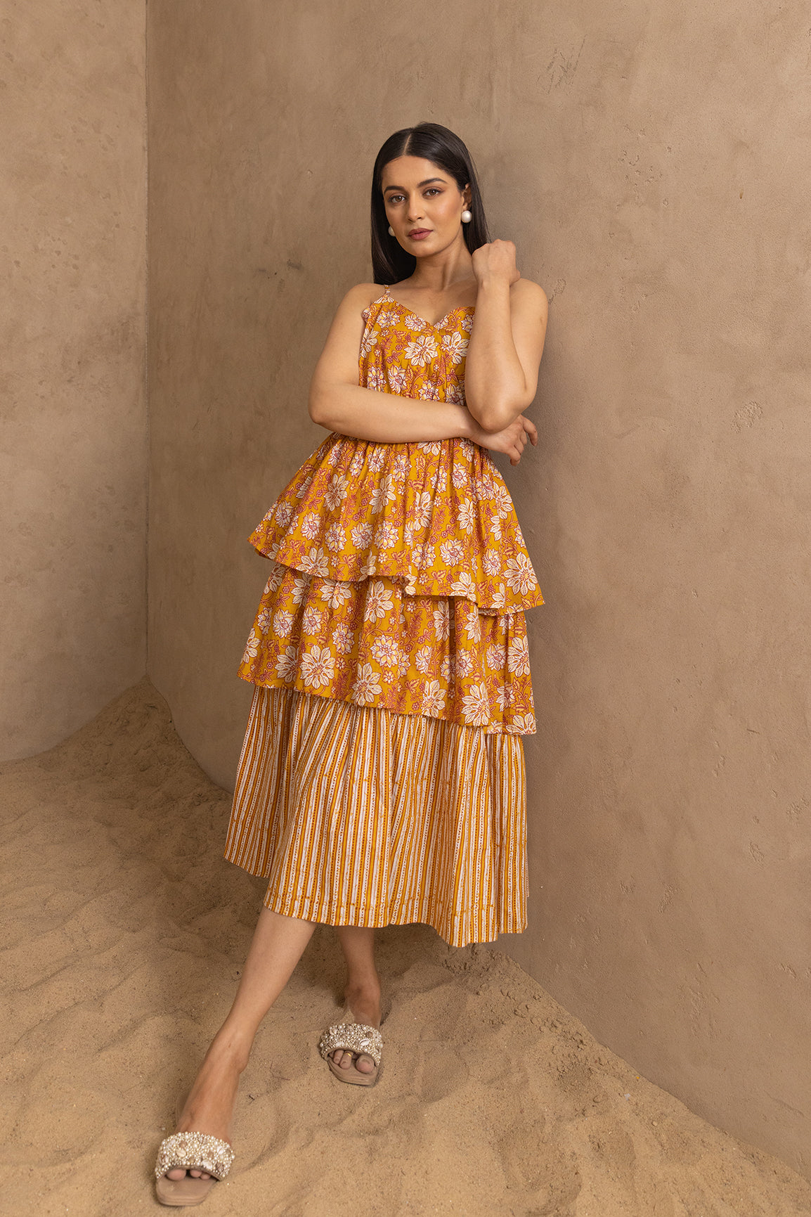 MUSTARD COTTON STRAP MAXI