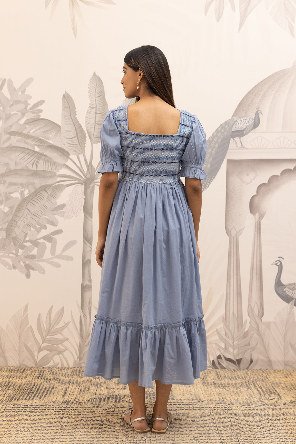 POWDERED BLUE SMOCKED COTTON MAXI