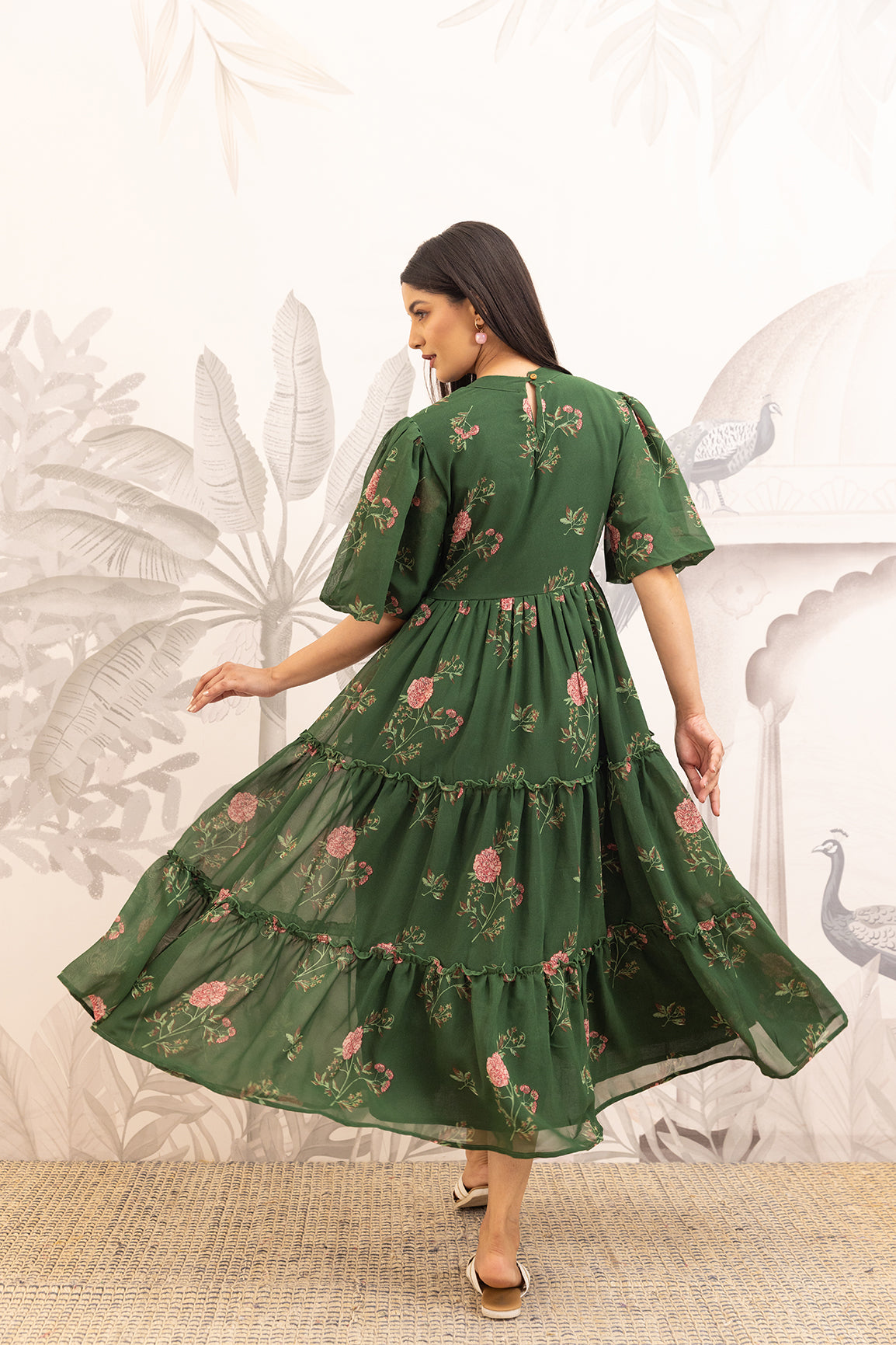 FOREST GREEN FLORAL MAXI DRESS
