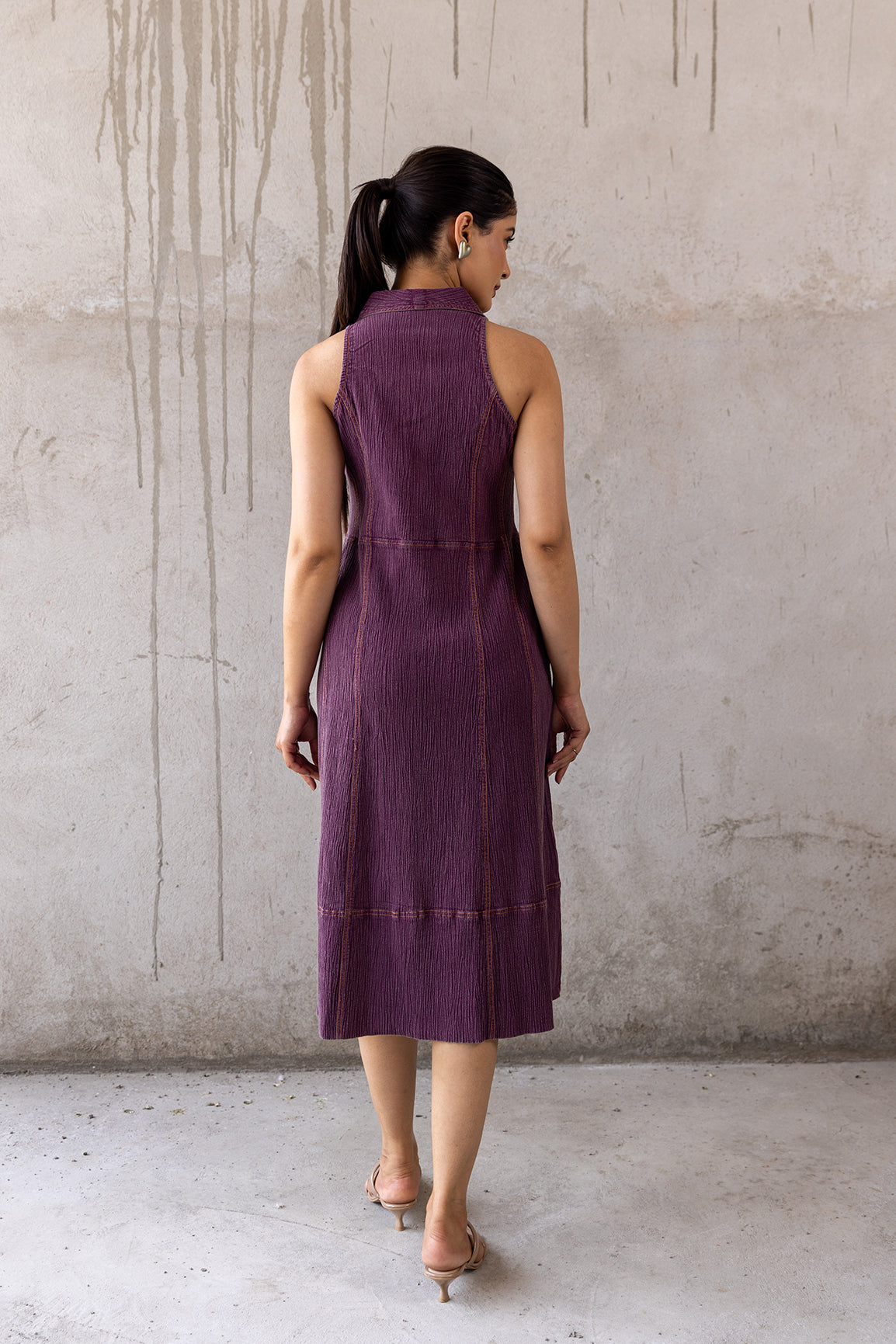WINE BUTTONED DENIM MAXI