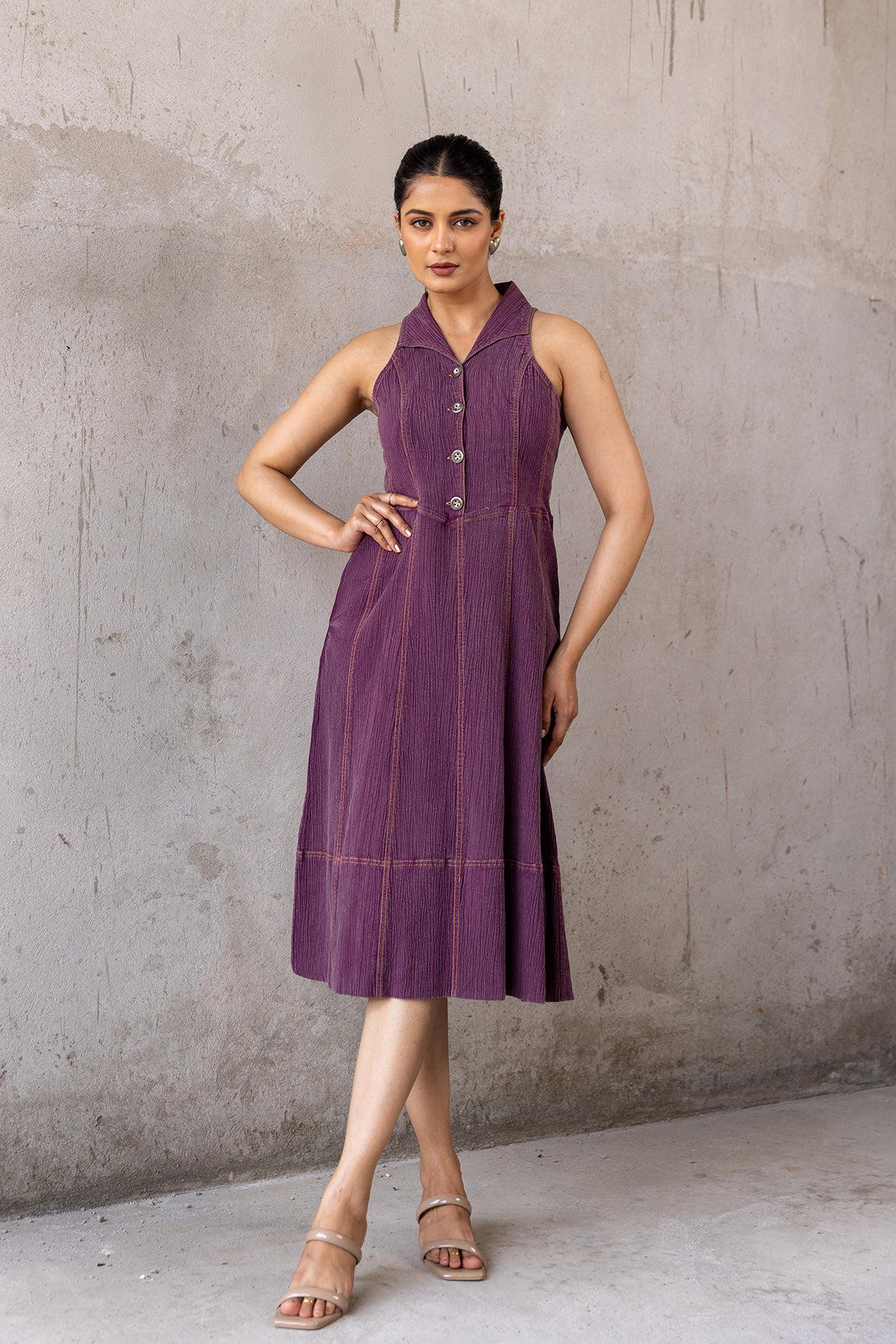 WINE BUTTONED DENIM MAXI