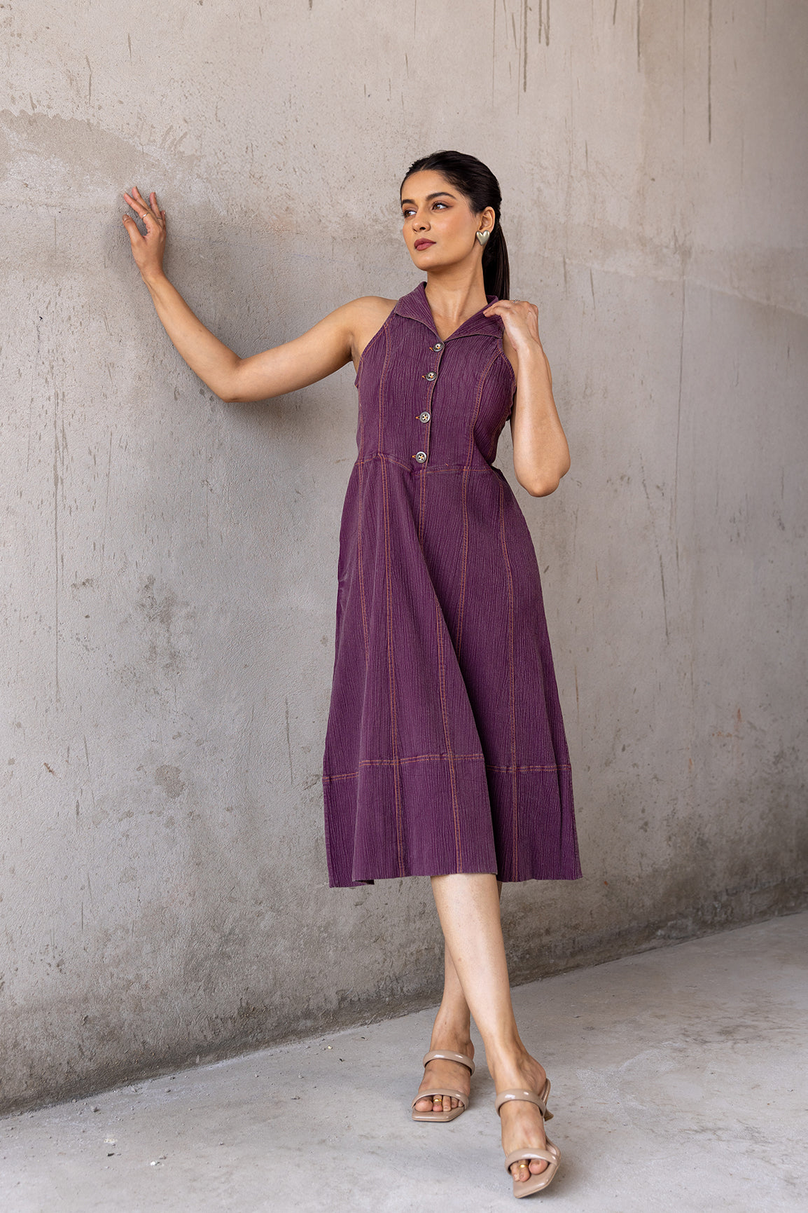WINE BUTTONED DENIM MAXI