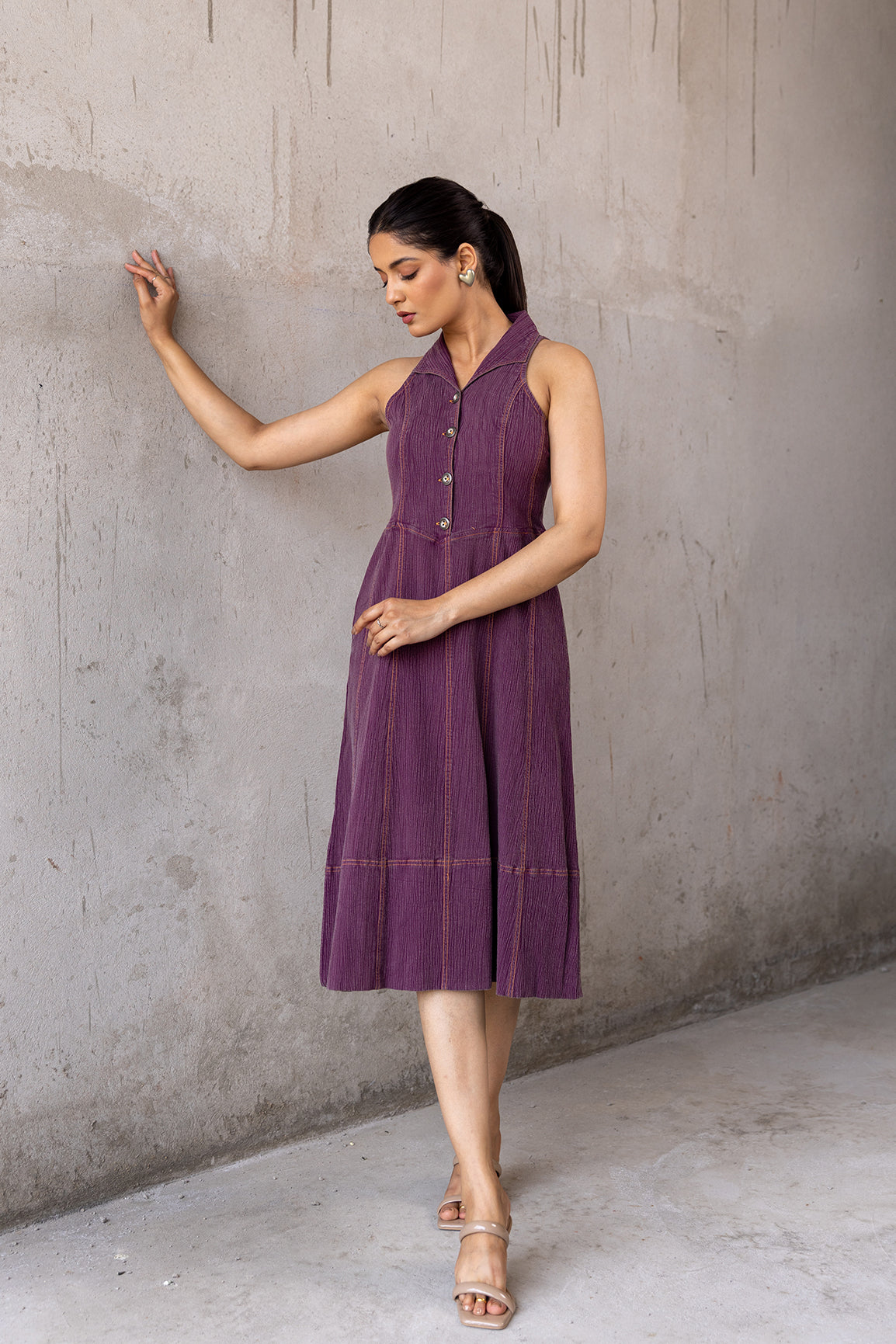 WINE BUTTONED DENIM MAXI