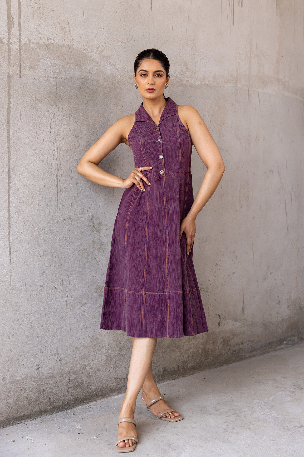 WINE BUTTONED DENIM MAXI