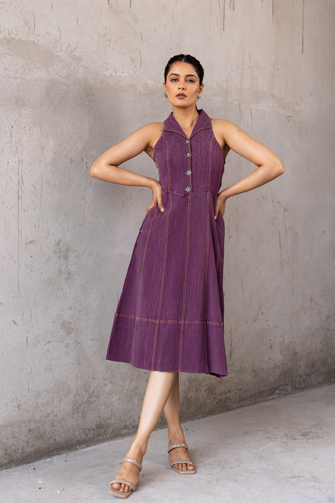 WINE BUTTONED DENIM MAXI