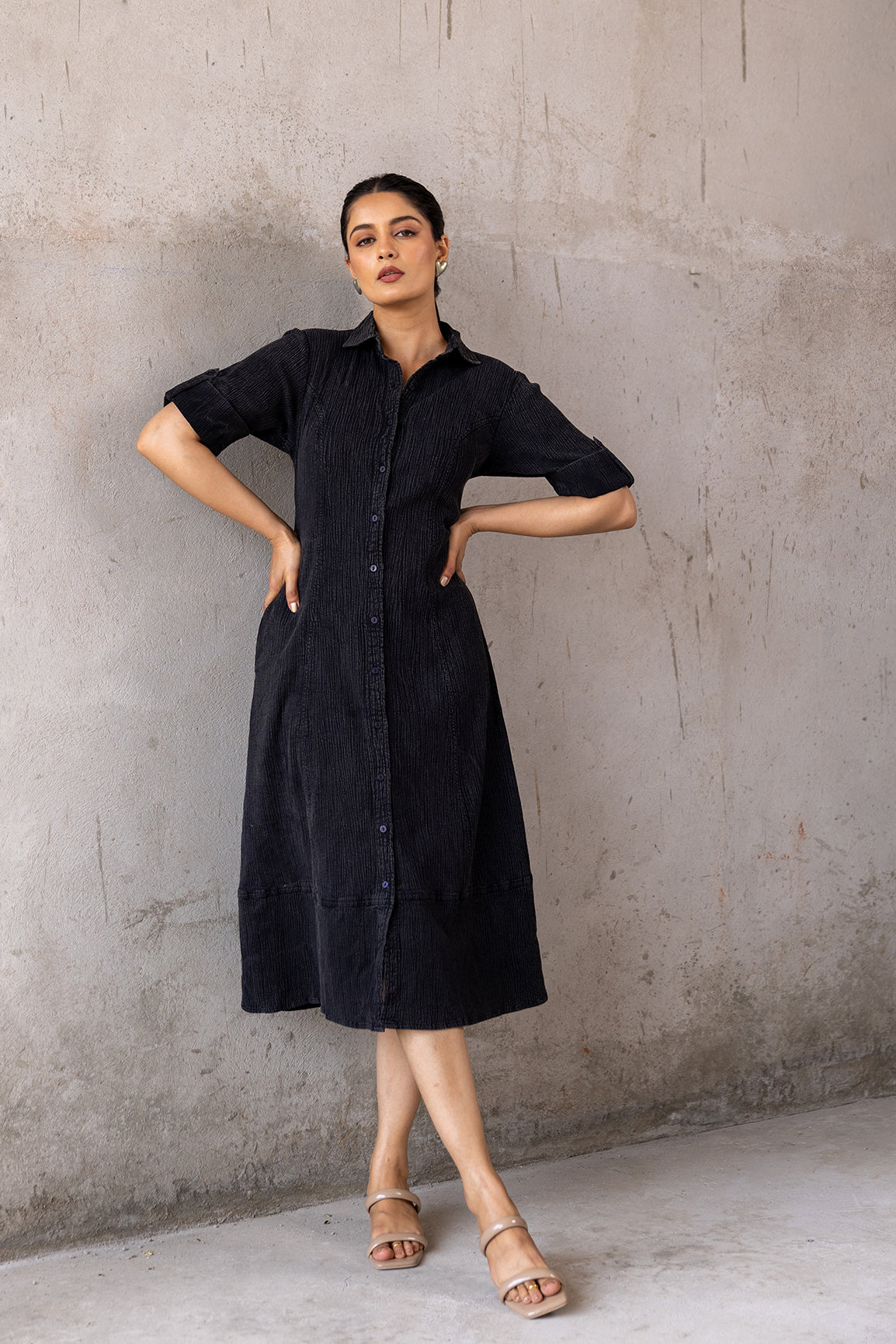 BLACK DENIM COTTON MAXI
