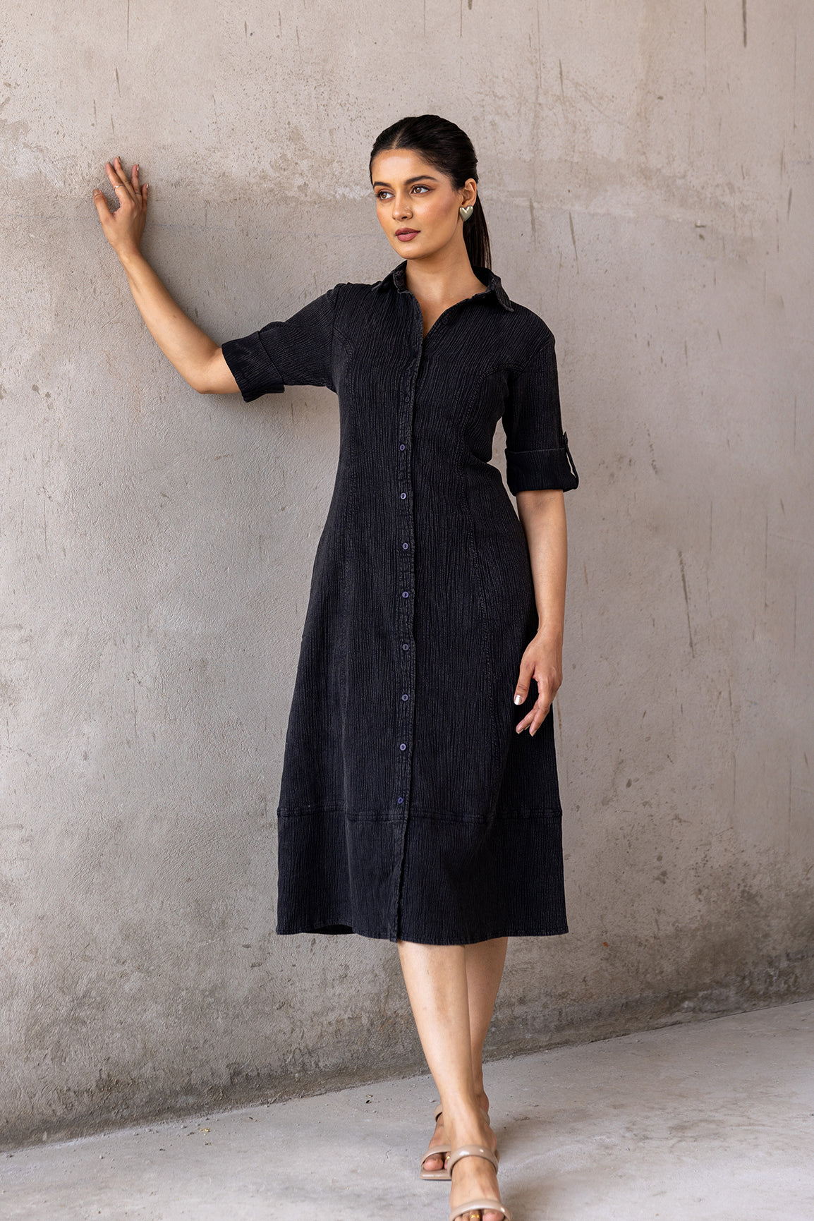 BLACK DENIM COTTON MAXI