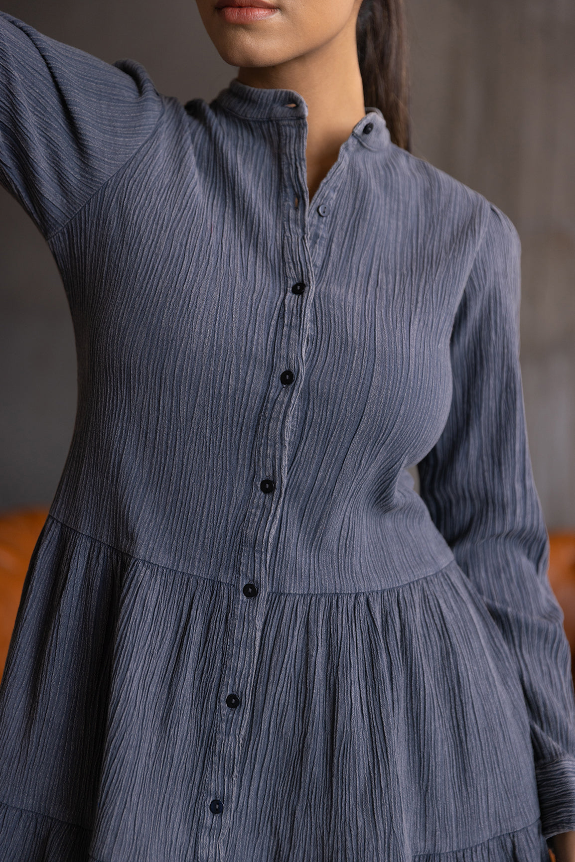GREY DENIM MIDI DRESS