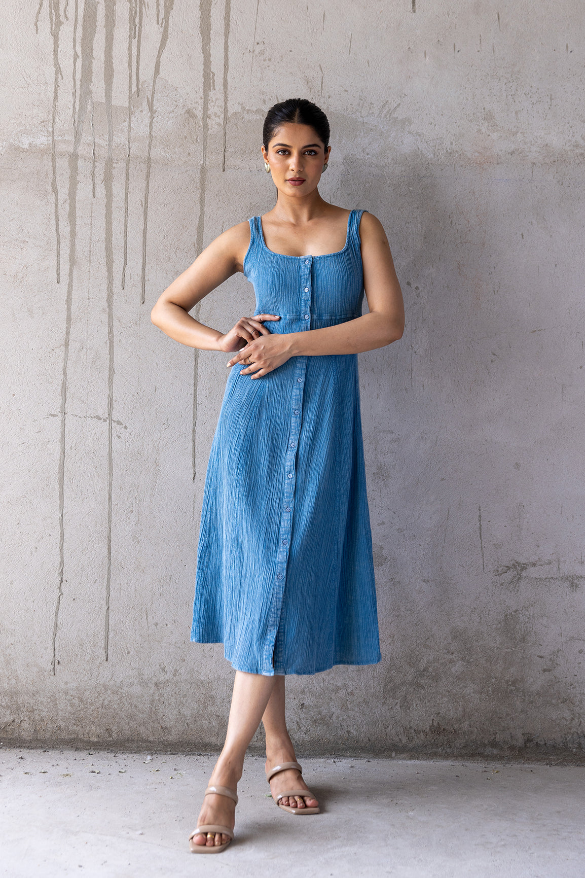 SKY BLUE COTTON DENIM DRESS