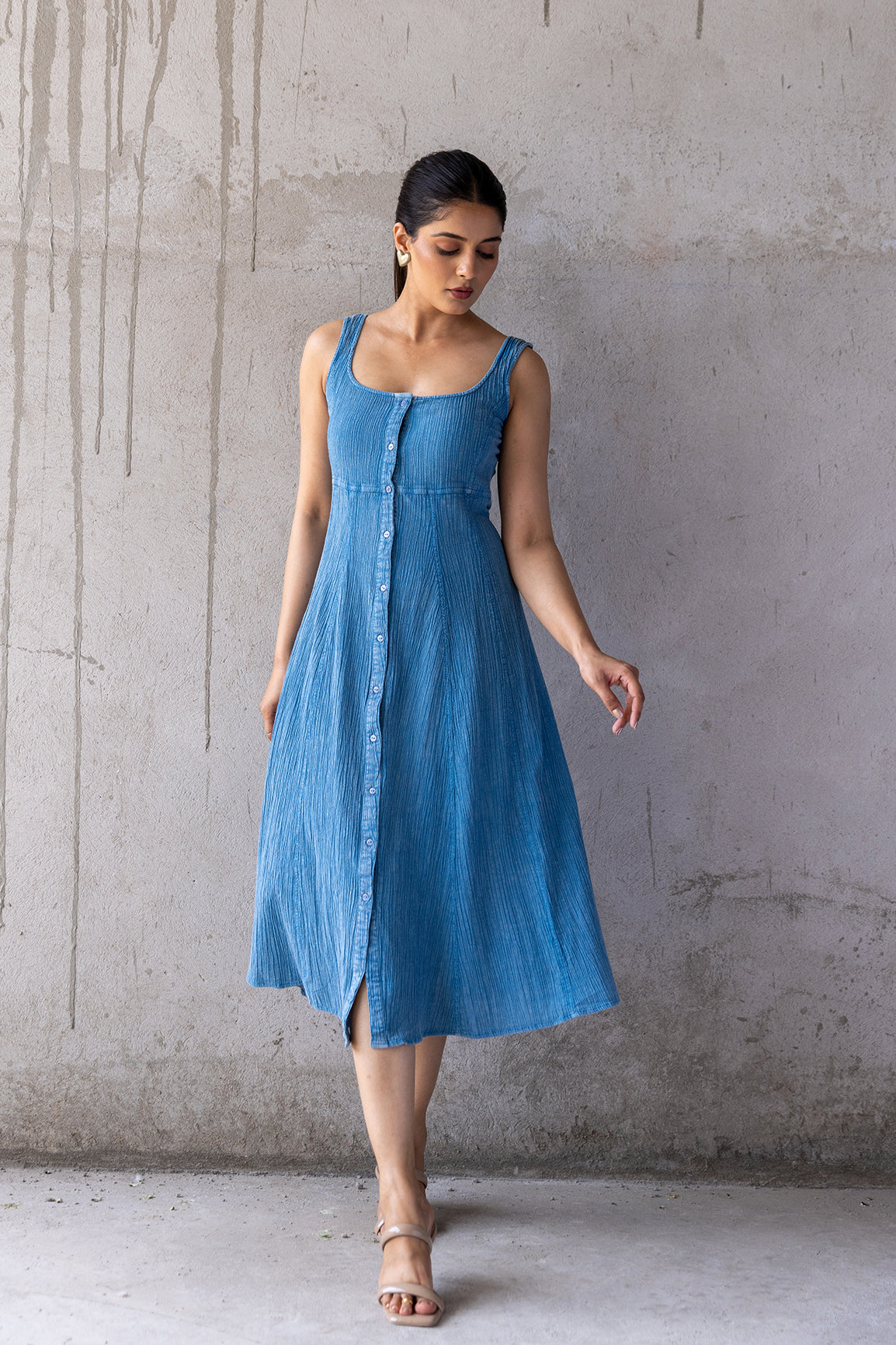 SKY BLUE COTTON DENIM DRESS