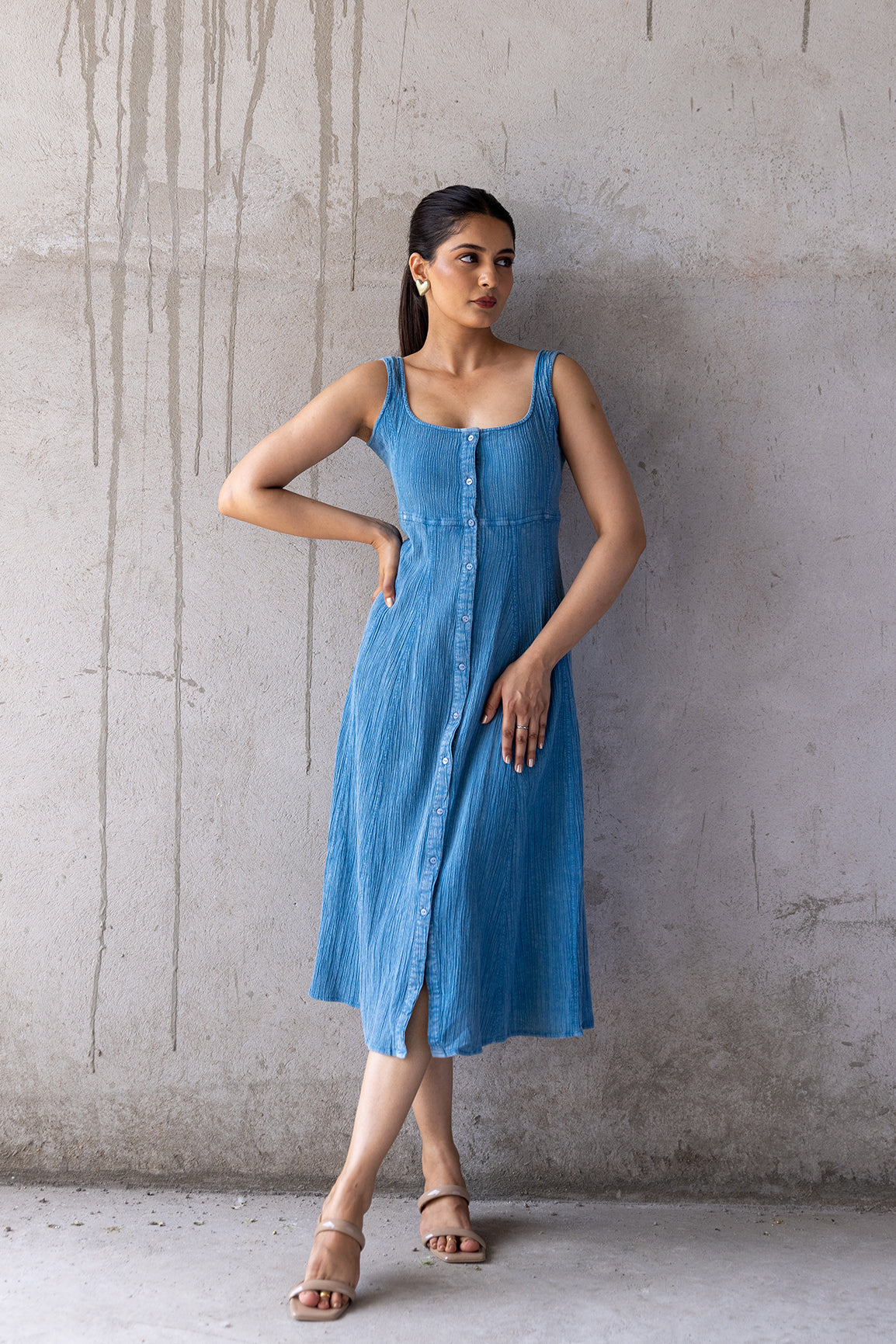 SKY BLUE COTTON DENIM DRESS